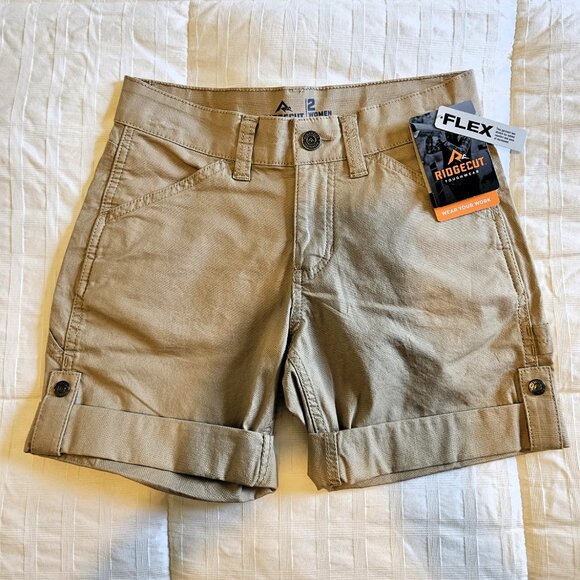 Ridgecut Womens Roll Up Toughwear Flex Khaki Work Shorts Size 2 - Picture 2 of 7